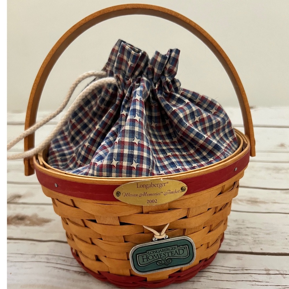 Longaberger Woven Memories Basket 2002 Red Natural Star Liner Small 7.5in